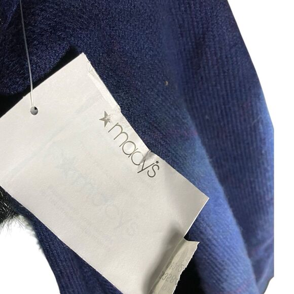 Ralph Lauren Shawl OS Green Tartan Plaid Reversable Ruana Blue Fax Fur Collar - Picture 10 of 12